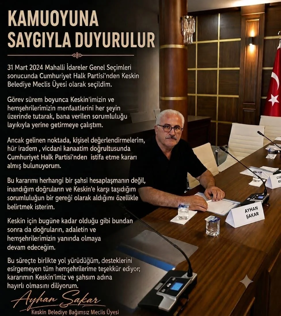 Keskin Belediye Meclis Üyesi Ayhan Şakar CHP’den İstifa Etti - 1