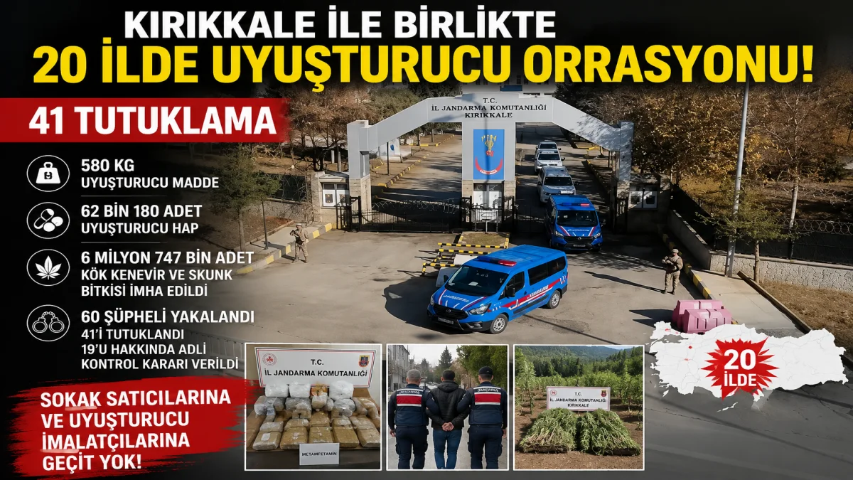 Kırıkkale ile birlikte 20 ilde uyuşturucu operasyonu 41 tutuklama