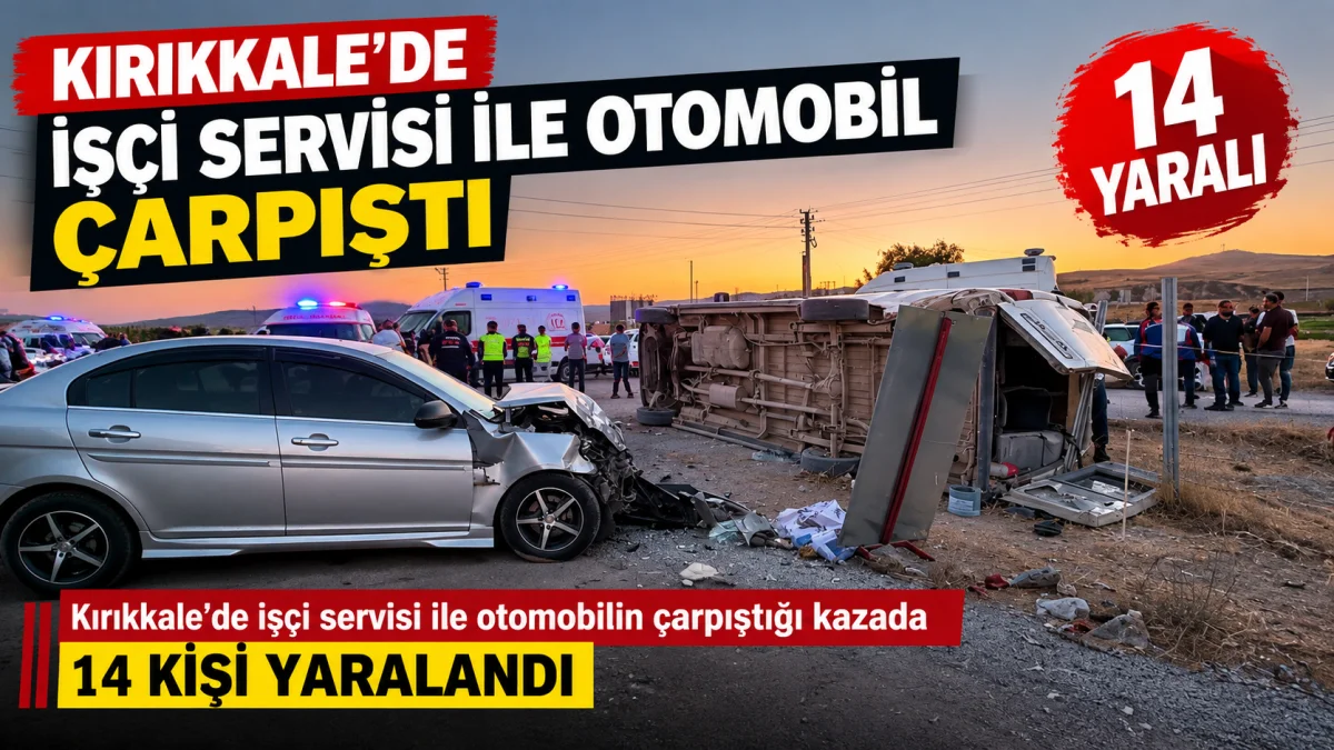 Kırıkkale'de işçi servisi ile otomobil çarpıştı 14 yaralı