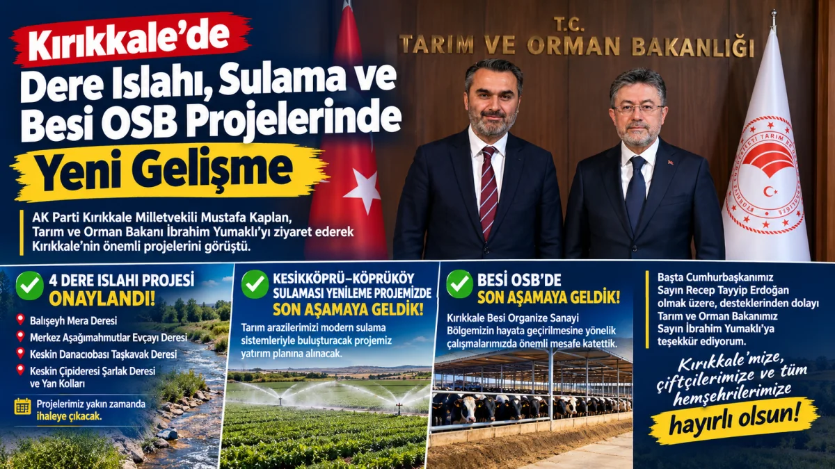 Kırıkkale’de Dere Islahı, Sulama ve Besi OSB Projelerinde Yeni Gelişme