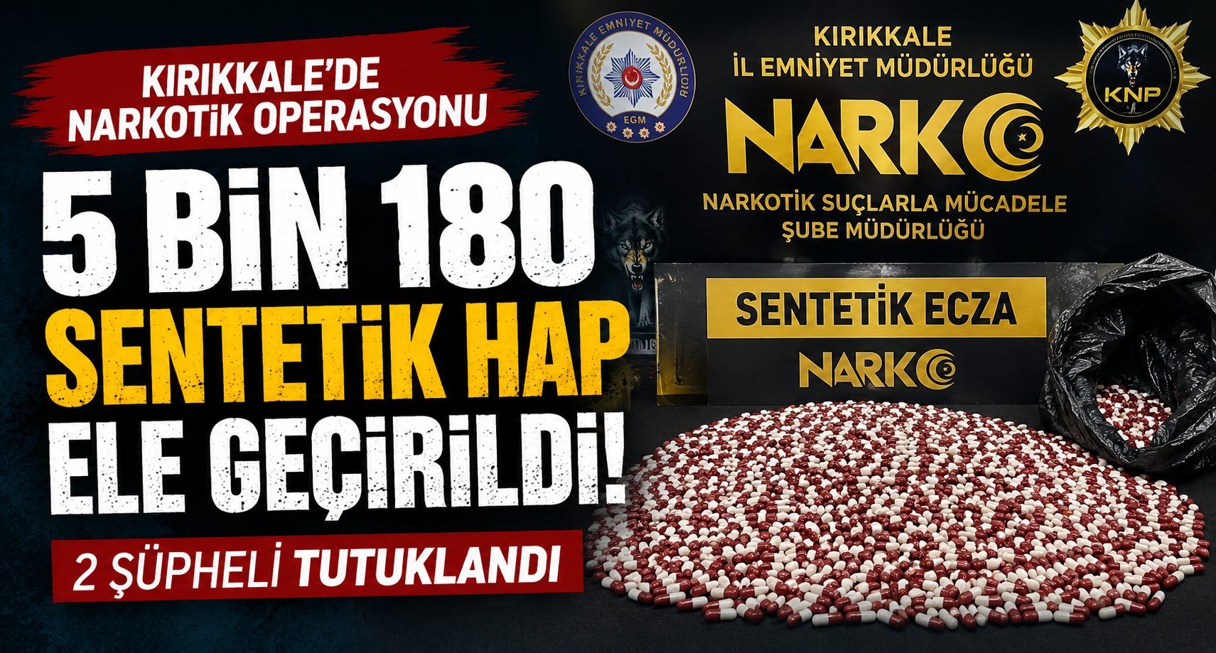 Kırıkkale’de 5 Bin 180 Sentetik Hap Ele Geçirildi, 2 Şüpheli Tutuklandı